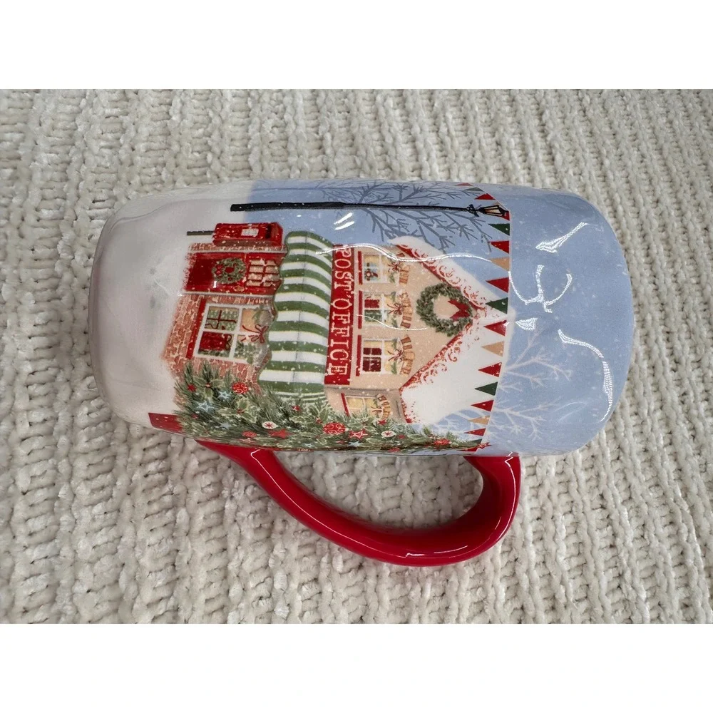 Pier 1 Xmas Village Scenes Coffee Mug Hand Painted‎ Ironstone Christmas Post